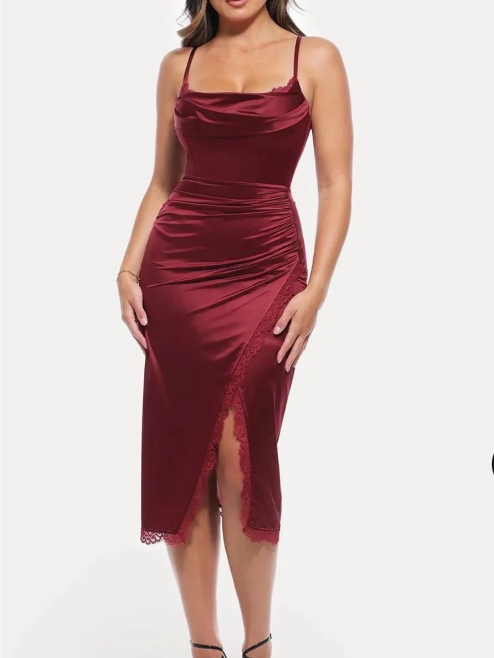 Lace Trim Sculpting Midi Dress